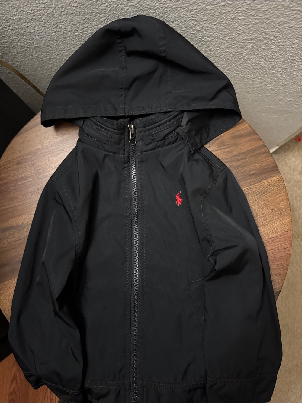 Polo by Ralph Lauren Black Hooded Rain Jacket with Red Pony